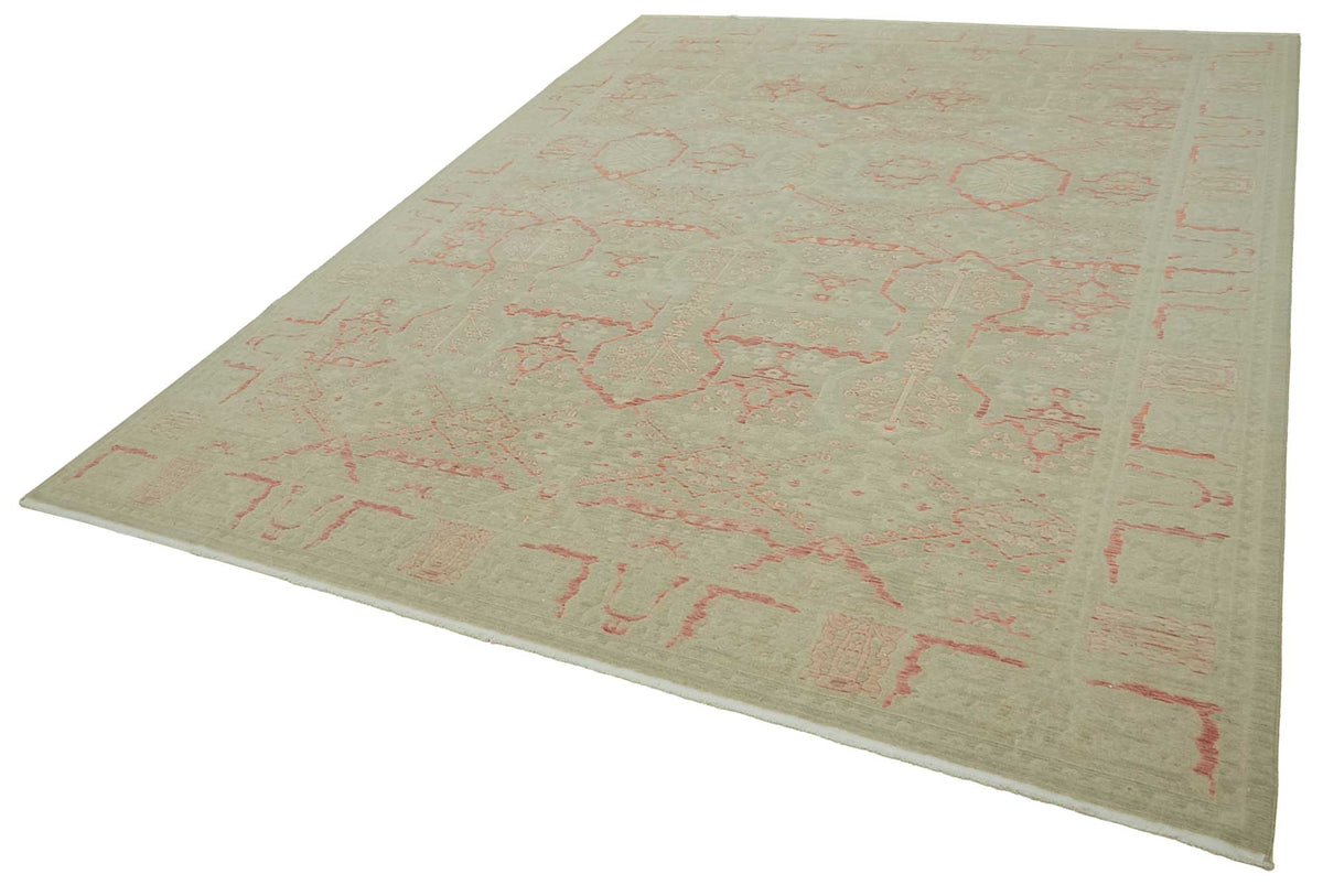 Veltos Yeşil Madalyon Desenli Pamuk ve Yün El Dokuma Halı 288x379 cm – doku yakın çekim