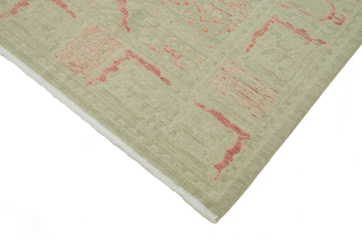 Veltos Yeşil Madalyon Desenli Pamuk ve Yün El Dokuma Halı 288x379 cm – detay görünümü