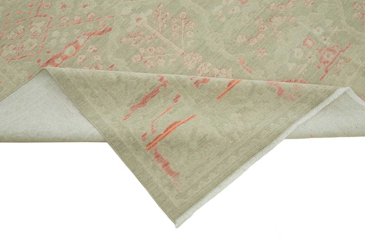 Veltos Yeşil Madalyon Desenli Pamuk ve Yün El Dokuma Halı 288x379 cm – kenar detayı