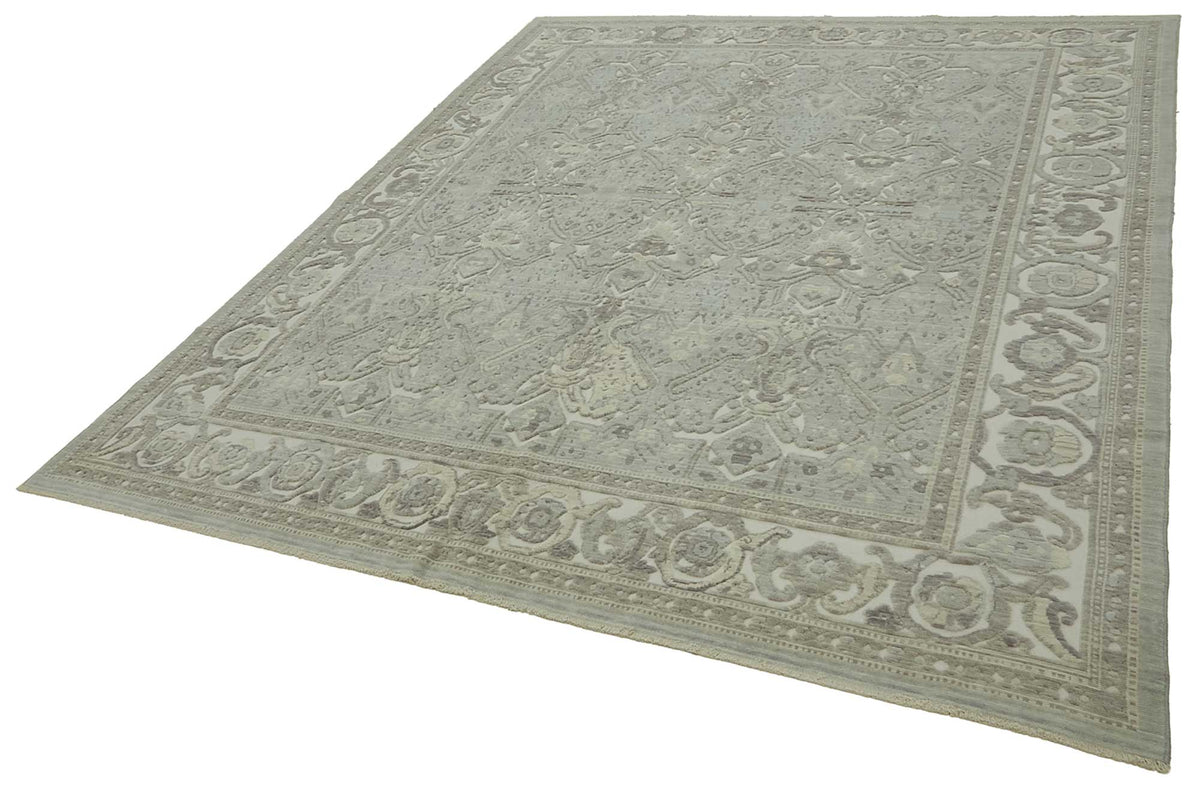 Veltos Gri Bej Madalyon Desenli El Dokuma Halı 275x372 cm – doku yakın çekim