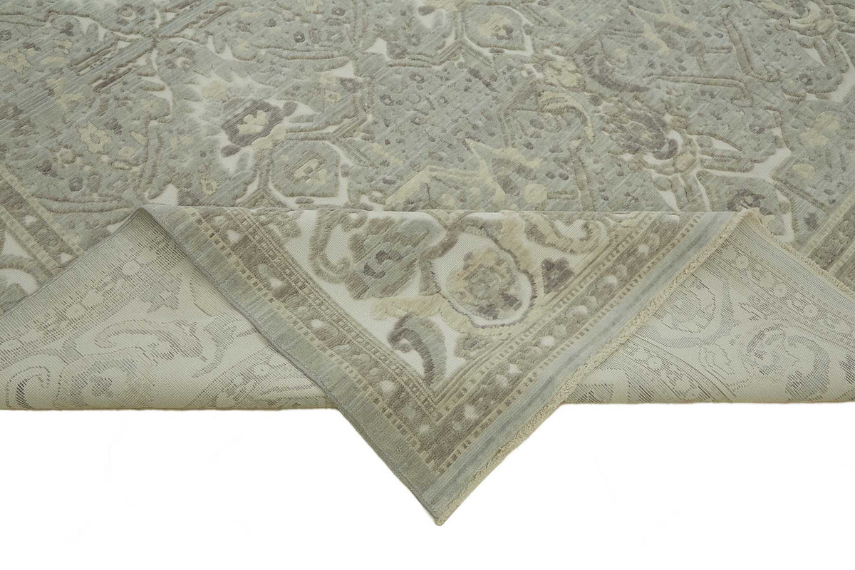 Veltos Gri Bej Madalyon Desenli El Dokuma Halı 275x372 cm – kenar detayı
