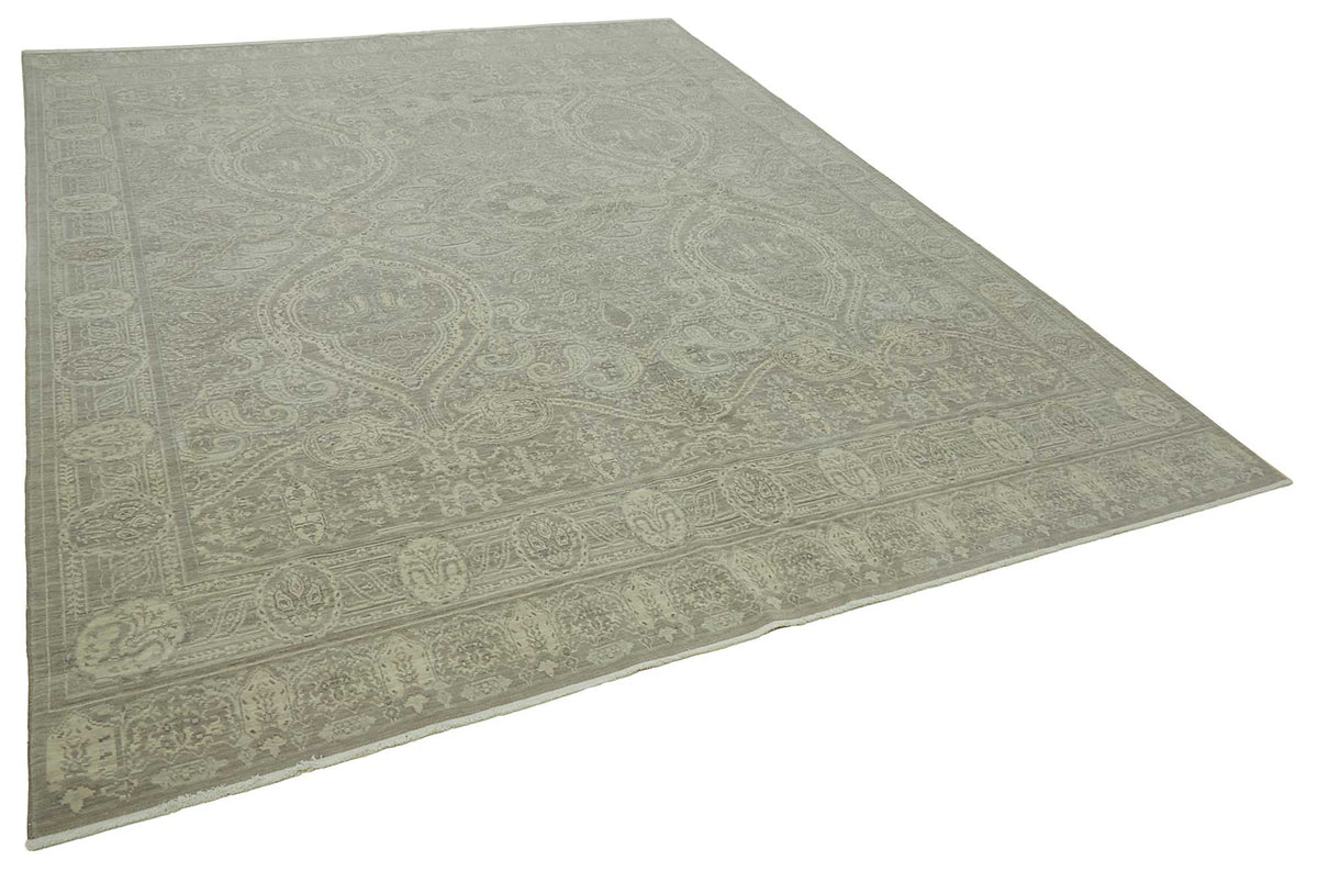 Veltos Gri Bej Madalyon Göbek El Dokuma Halı 283x365 cm – genel görünüm
