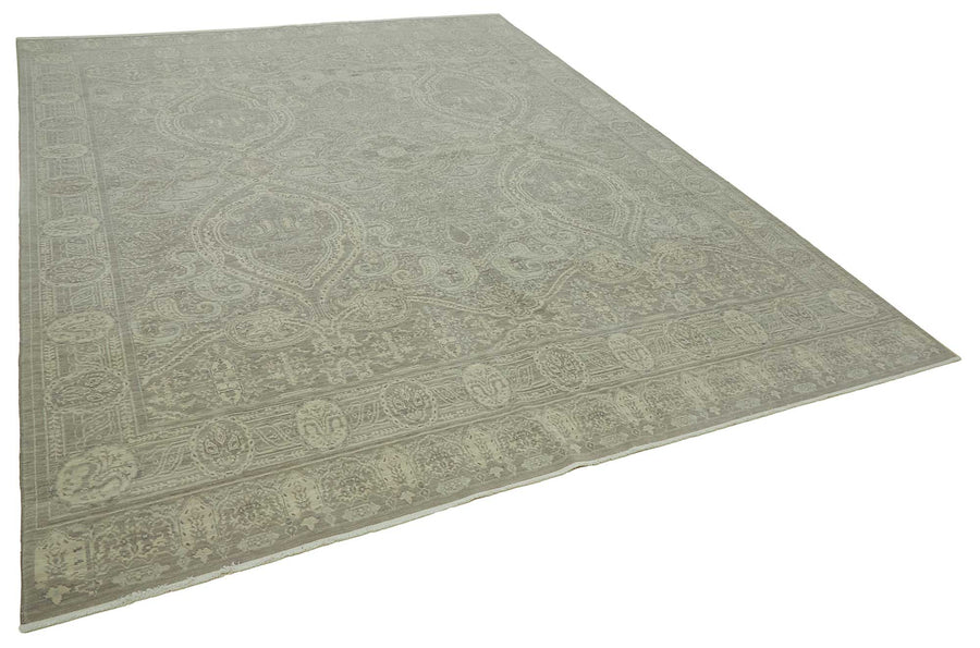 Veltos Gri Bej Madalyon Göbek El Dokuma Halı 283x365 cm – genel görünüm