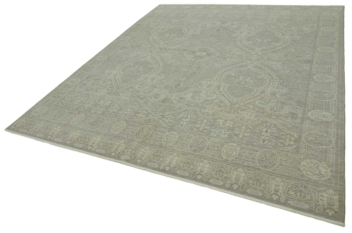 Veltos Gri Bej Madalyon Göbek El Dokuma Halı 283x365 cm – doku yakın çekim