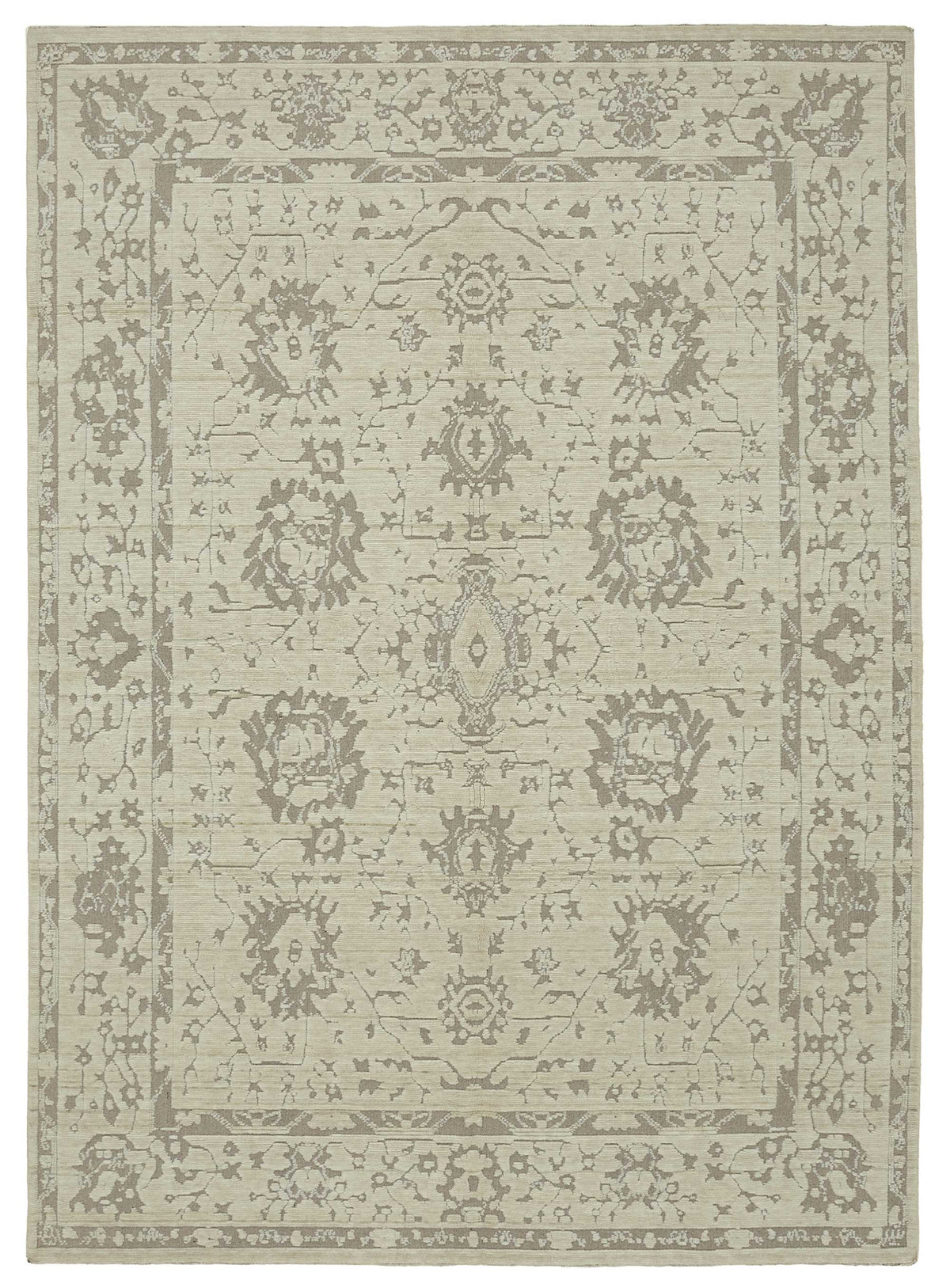 Veltos Bej Gri Madalyon Yün El Dokuma Halı 265x378 cm
