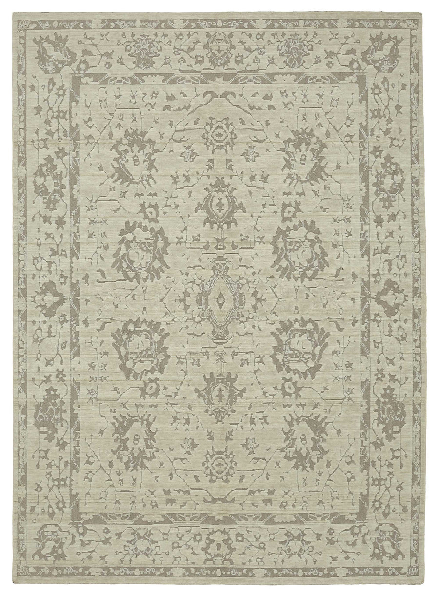 Veltos Bej Gri Madalyon Yün El Dokuma Halı 265x378 cm