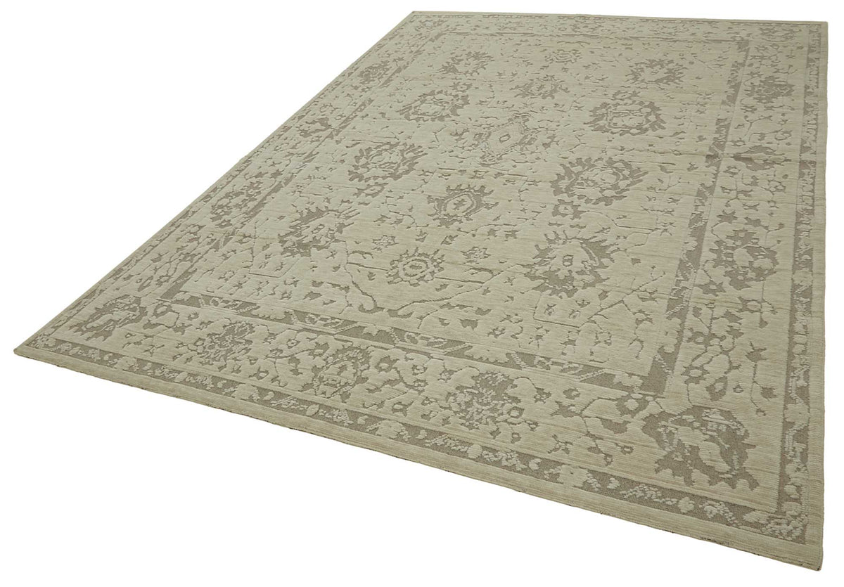 Veltos Bej Gri Madalyon Yün El Dokuma Halı 265x378 cm – doku yakın çekim