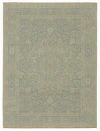 Veltos Uşak El Dokuma Bej Mavi Madalyon Desenli Halı 253x334 cm