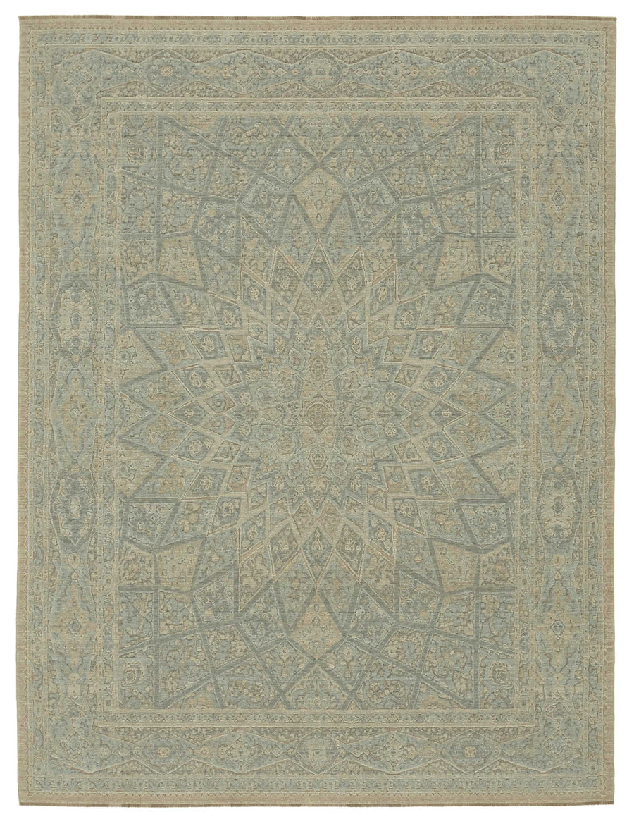 Veltos Uşak El Dokuma Bej Mavi Madalyon Desenli Halı 253x334 cm