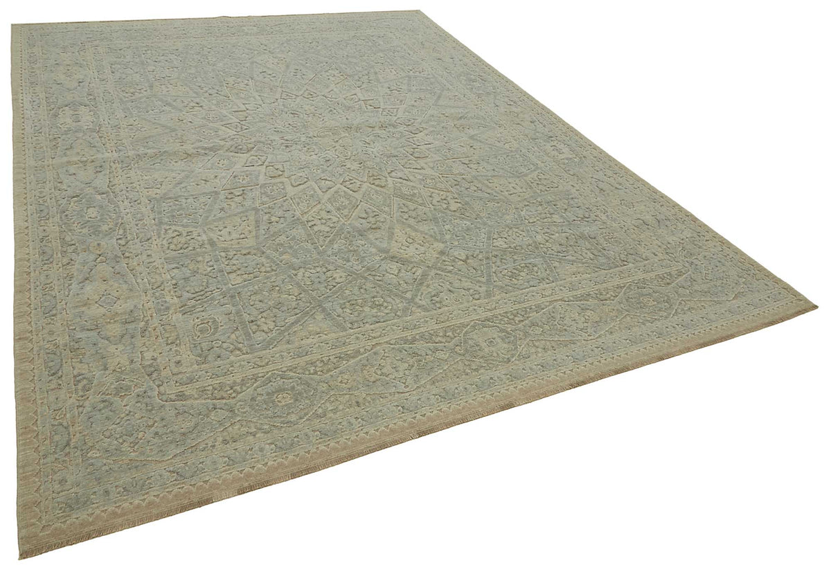Veltos Uşak El Dokuma Bej Mavi Madalyon Desenli Halı 253x334 cm – genel görünüm