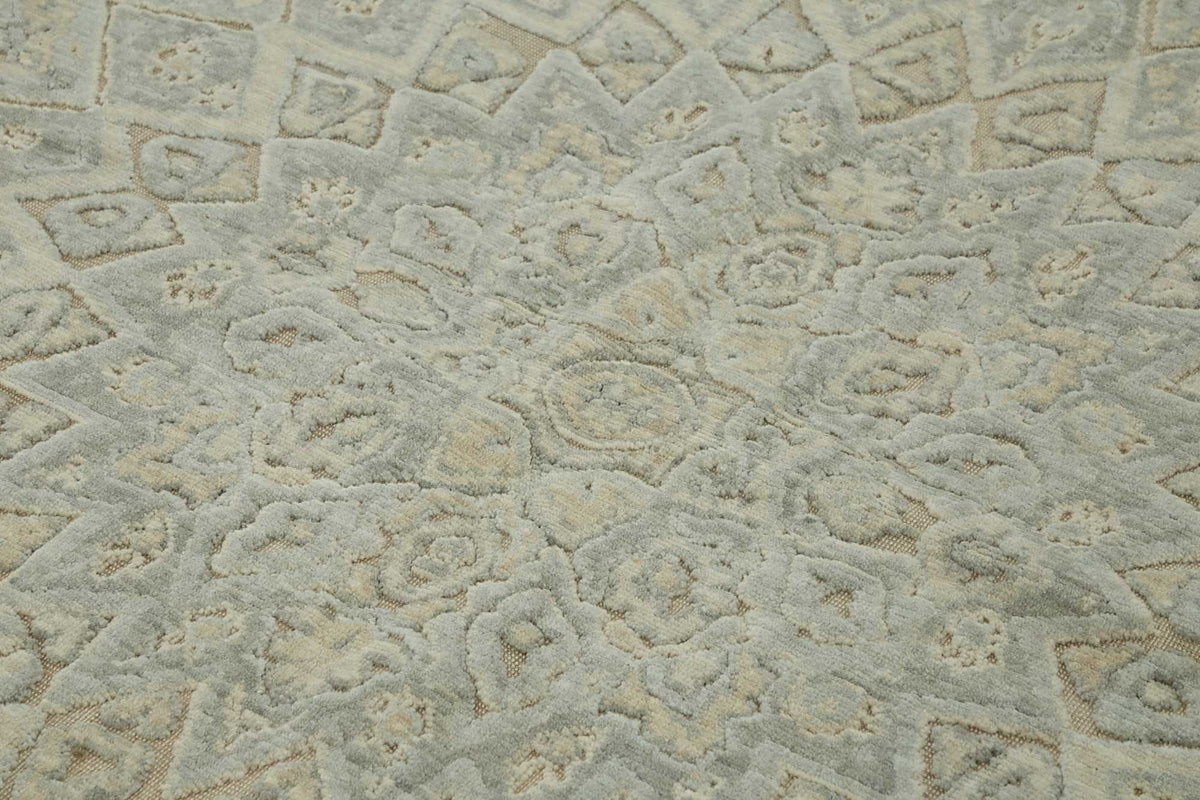 Veltos Uşak El Dokuma Bej Mavi Madalyon Desenli Halı 253x334 cm – mekânda kullanım