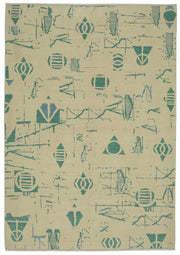 Veltos Bej Turkuaz Geometrik El Dokuma Halı 250x354 cm