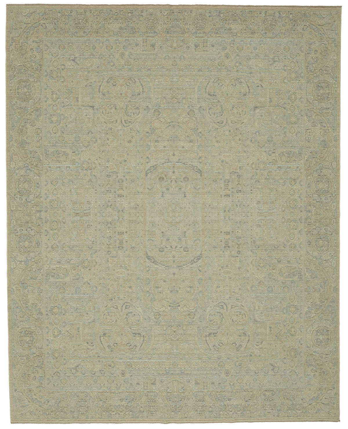 Veltos Bej Gri Madalyonlu Yün El Dokuma Uşak Halısı 277x350 cm