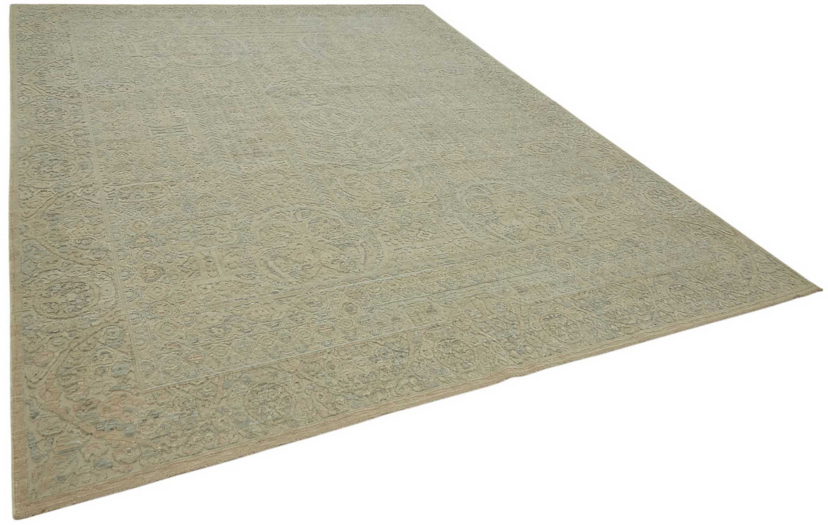 Veltos Bej Gri Madalyonlu Yün El Dokuma Uşak Halısı 277x350 cm – genel görünüm