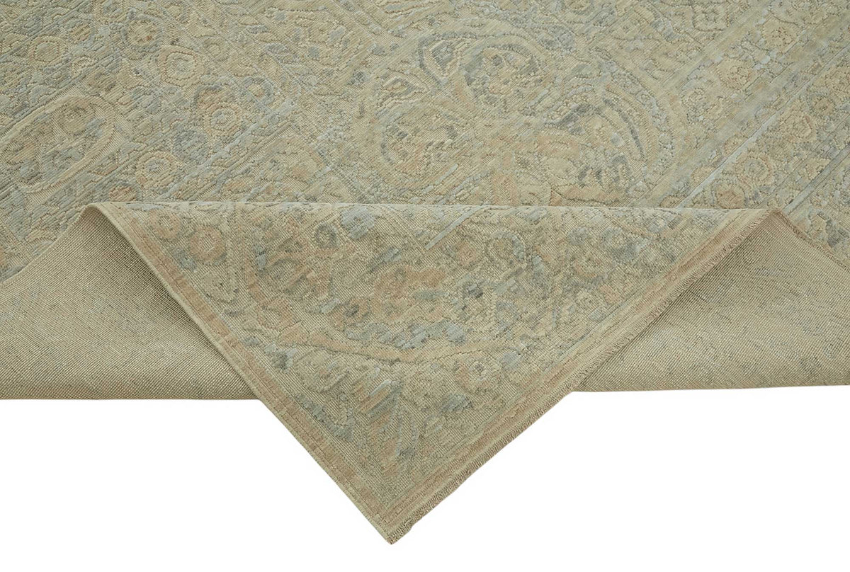 Veltos Bej Gri Madalyonlu Yün El Dokuma Uşak Halısı 277x350 cm – kenar detayı
