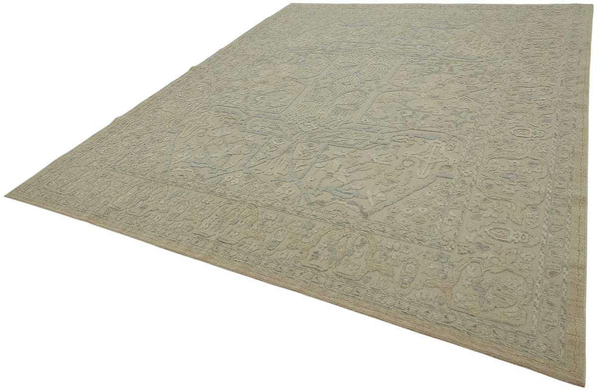 Veltos Madalyon Desenli Gri Bej Uşak Halısı 277x345 cm 47792 – doku yakın çekim