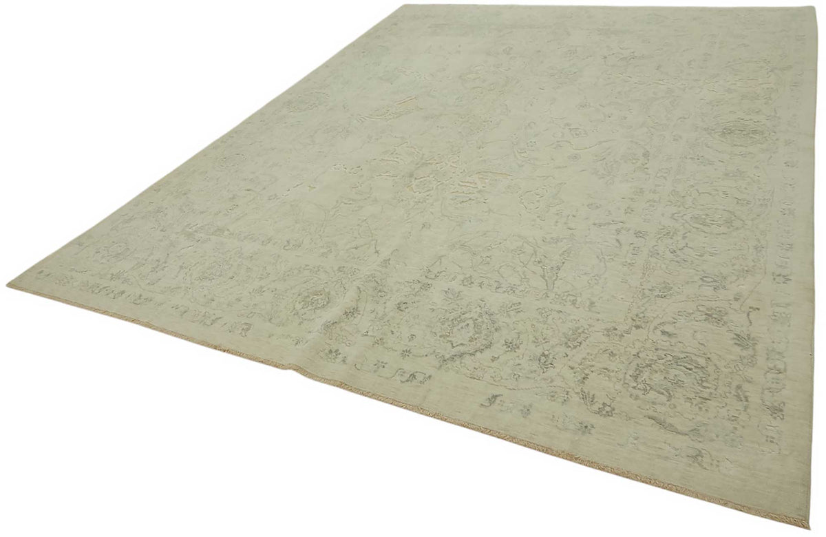 Veltos Uşak Bej Gri Çiçek Desenli El Dokuma Halı 282x356 cm 47799 – doku yakın çekim