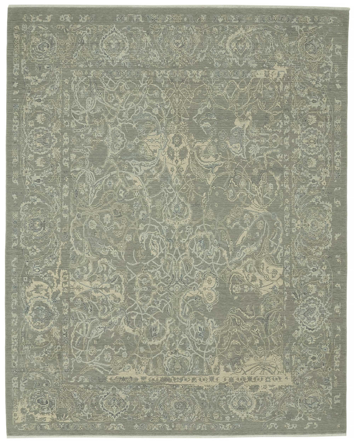 Veltos Gri Bej Çiçek Desenli Klasik El Dokuma Halı 285x357 cm