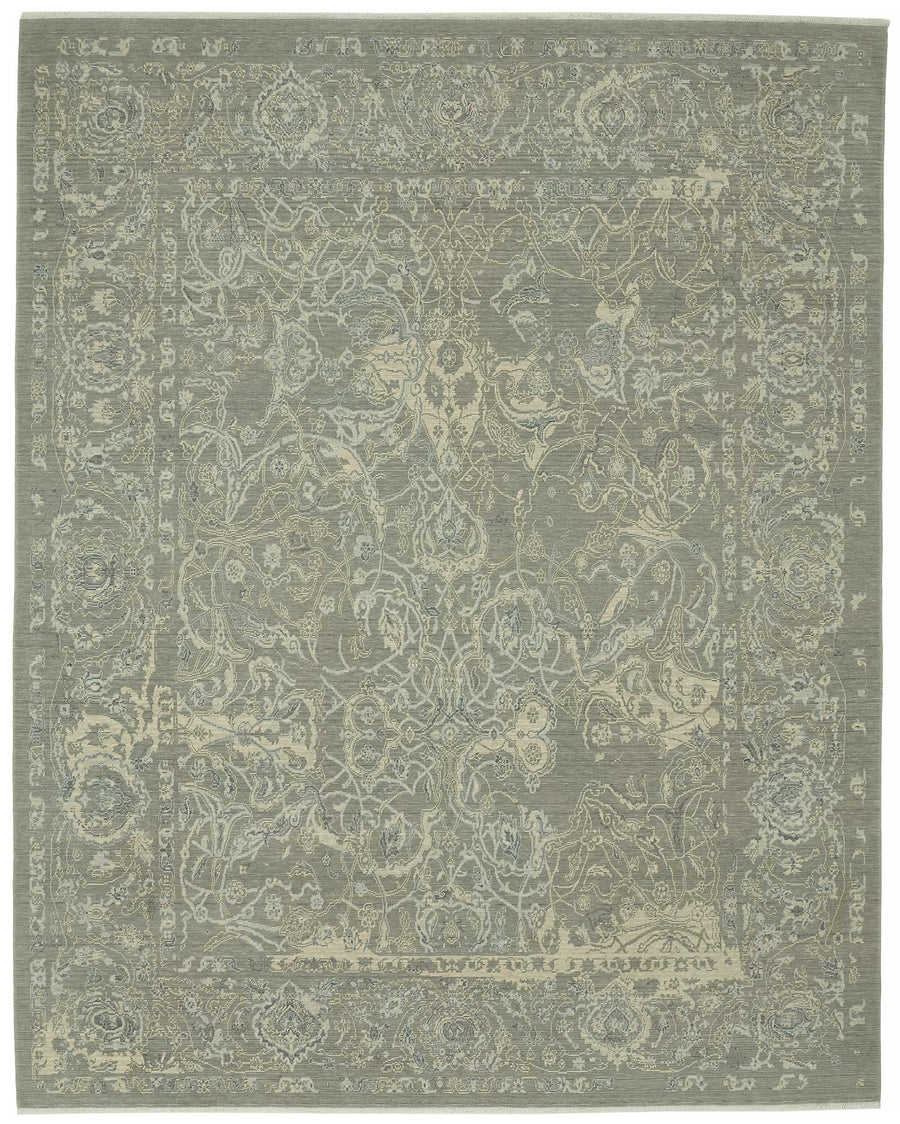 Veltos Gri Bej Çiçek Desenli Klasik El Dokuma Halı 285x357 cm