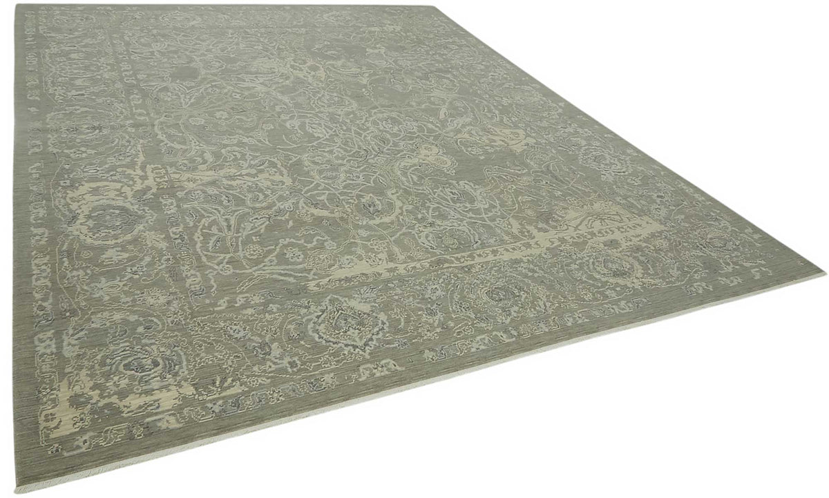 Veltos Gri Bej Çiçek Desenli Klasik El Dokuma Halı 285x357 cm – genel görünüm