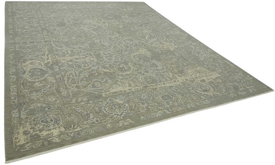 Veltos Gri Bej Çiçek Desenli Klasik El Dokuma Halı 285x357 cm – genel görünüm