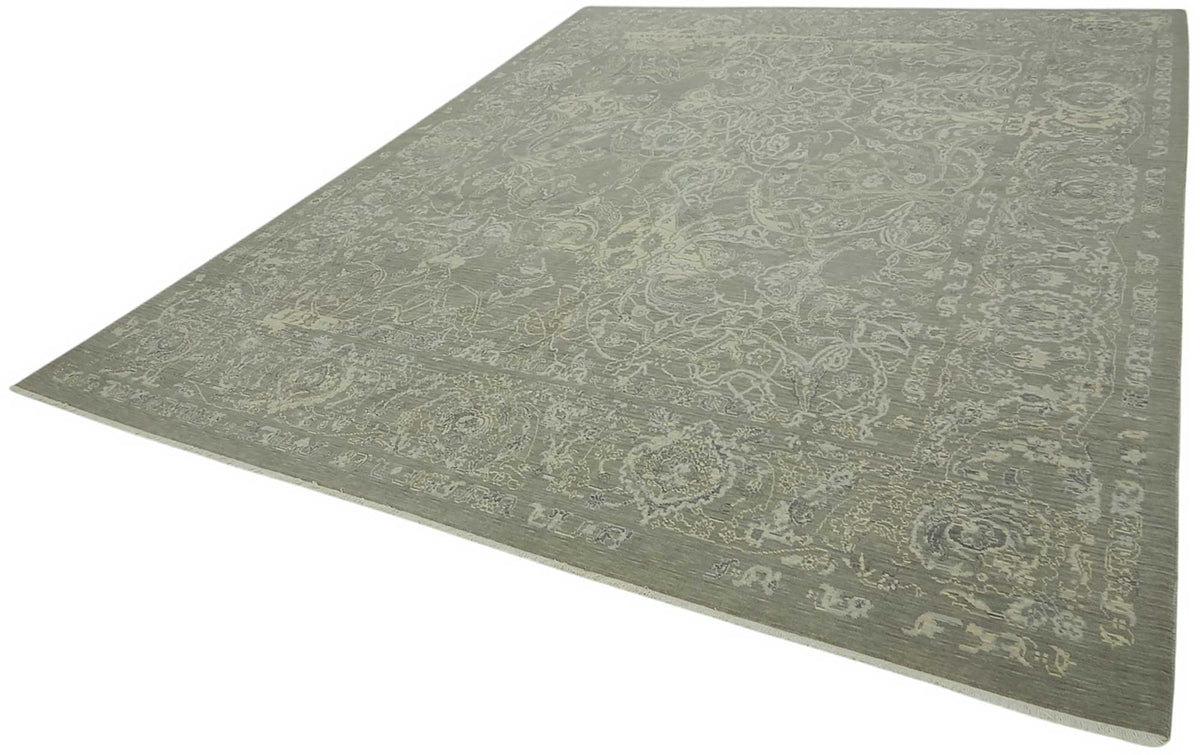 Veltos Gri Bej Çiçek Desenli Klasik El Dokuma Halı 285x357 cm – doku yakın çekim