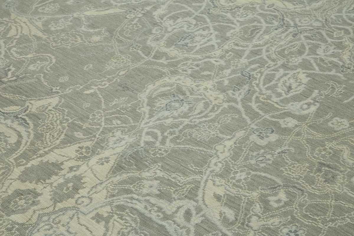Veltos Gri Bej Çiçek Desenli Klasik El Dokuma Halı 285x357 cm – mekânda kullanım
