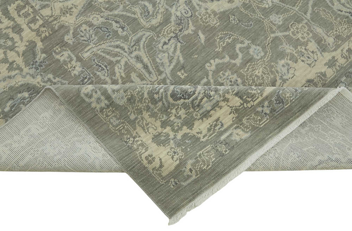 Veltos Gri Bej Çiçek Desenli Klasik El Dokuma Halı 285x357 cm – kenar detayı