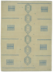 Veltos Bej Mavi Geometrik Desenli Yün Pamuk El Dokuma Halı 265x351 cm