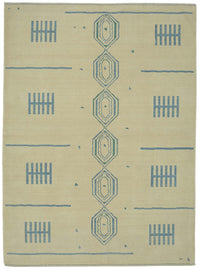 Veltos Bej Mavi Geometrik Desenli Yün Pamuk El Dokuma Halı 265x351 cm