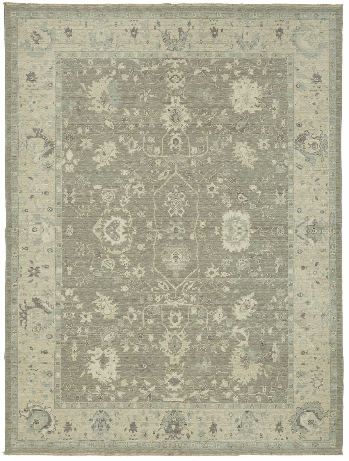 Veltos Gri Bej Çiçekli Klasik El Dokuma Halı 261x350 cm