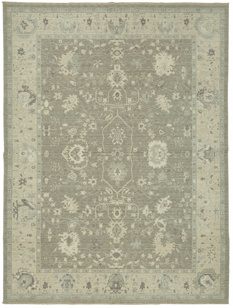 Veltos Gri Bej Çiçekli Klasik El Dokuma Halı 261x350 cm