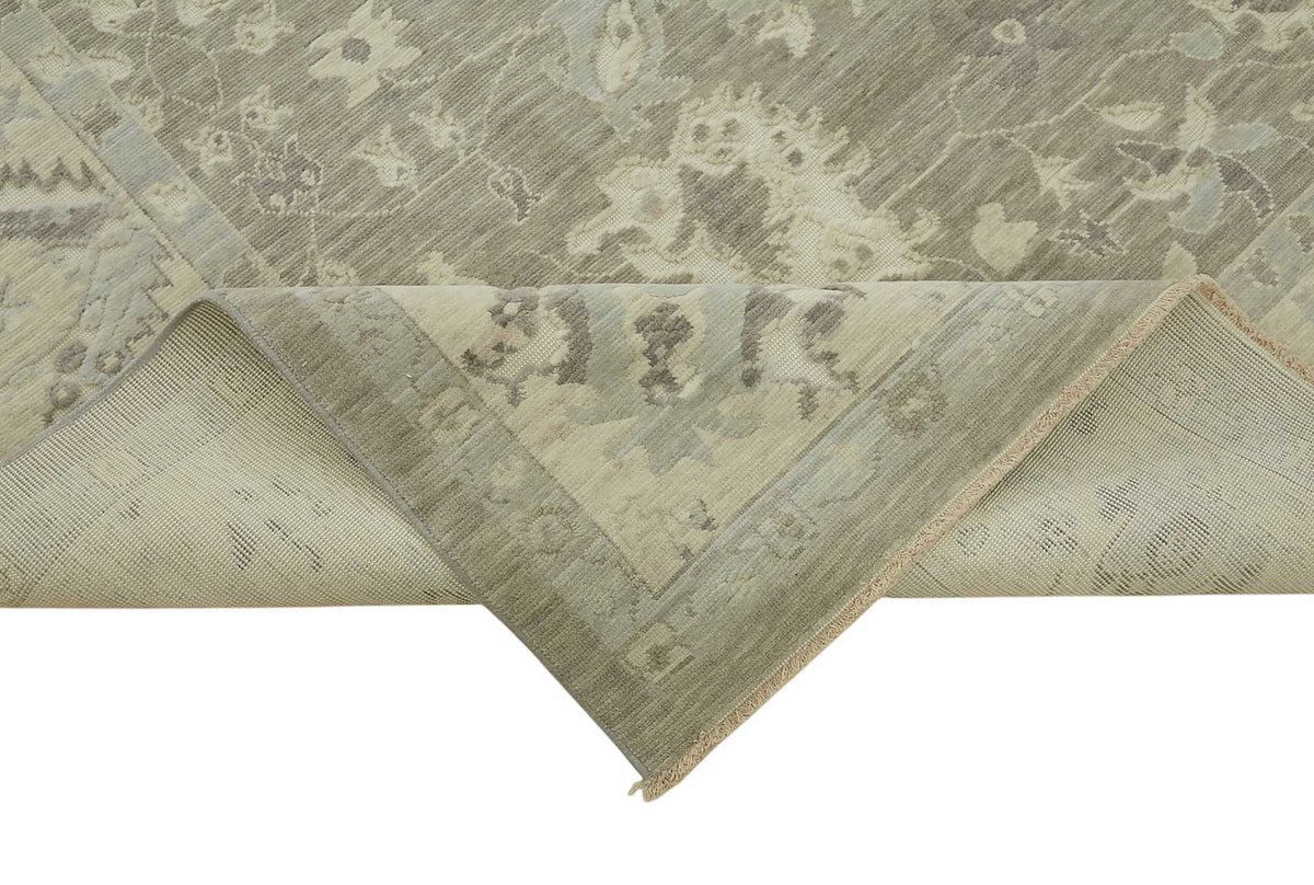 Veltos Gri Bej Çiçekli Klasik El Dokuma Halı 261x350 cm – kenar detayı