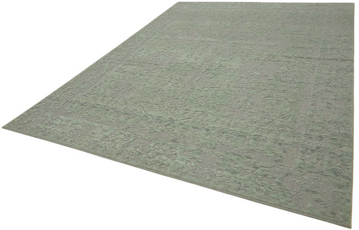 Veltos Yeşil Gri Soyut Desenli Yün El Dokuma Halı 260x360 cm – doku yakın çekim
