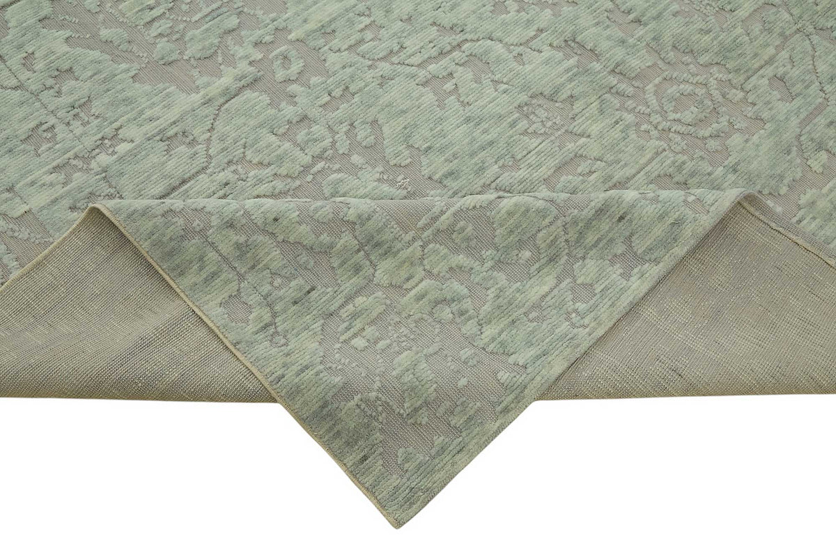 Veltos Yeşil Gri Soyut Desenli Yün El Dokuma Halı 260x360 cm – kenar detayı