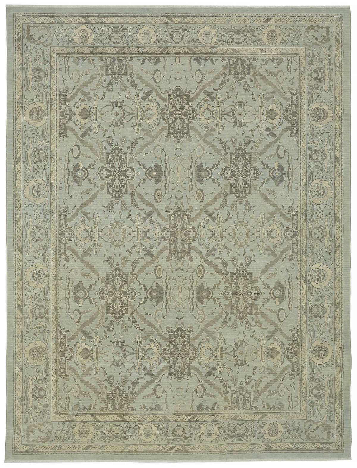 Veltos Madalyon Desenli Mavi ve Gri Düz Dokuma Halı 268x355 cm