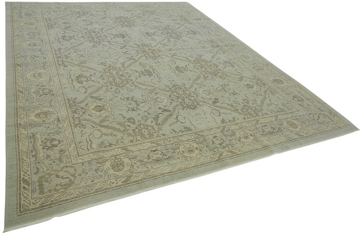 Veltos Madalyon Desenli Mavi ve Gri Düz Dokuma Halı 268x355 cm – genel görünüm