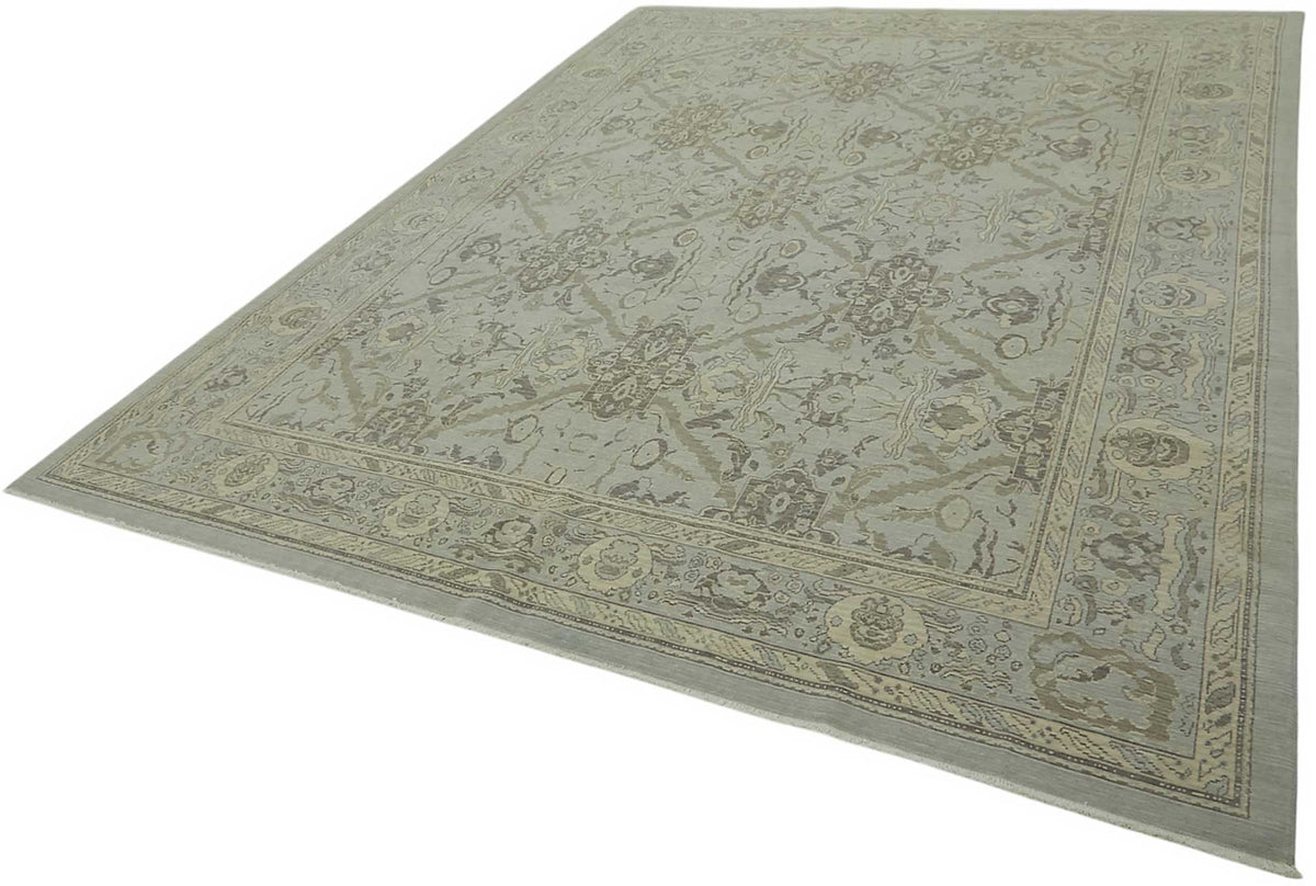 Veltos Madalyon Desenli Mavi ve Gri Düz Dokuma Halı 268x355 cm – doku yakın çekim