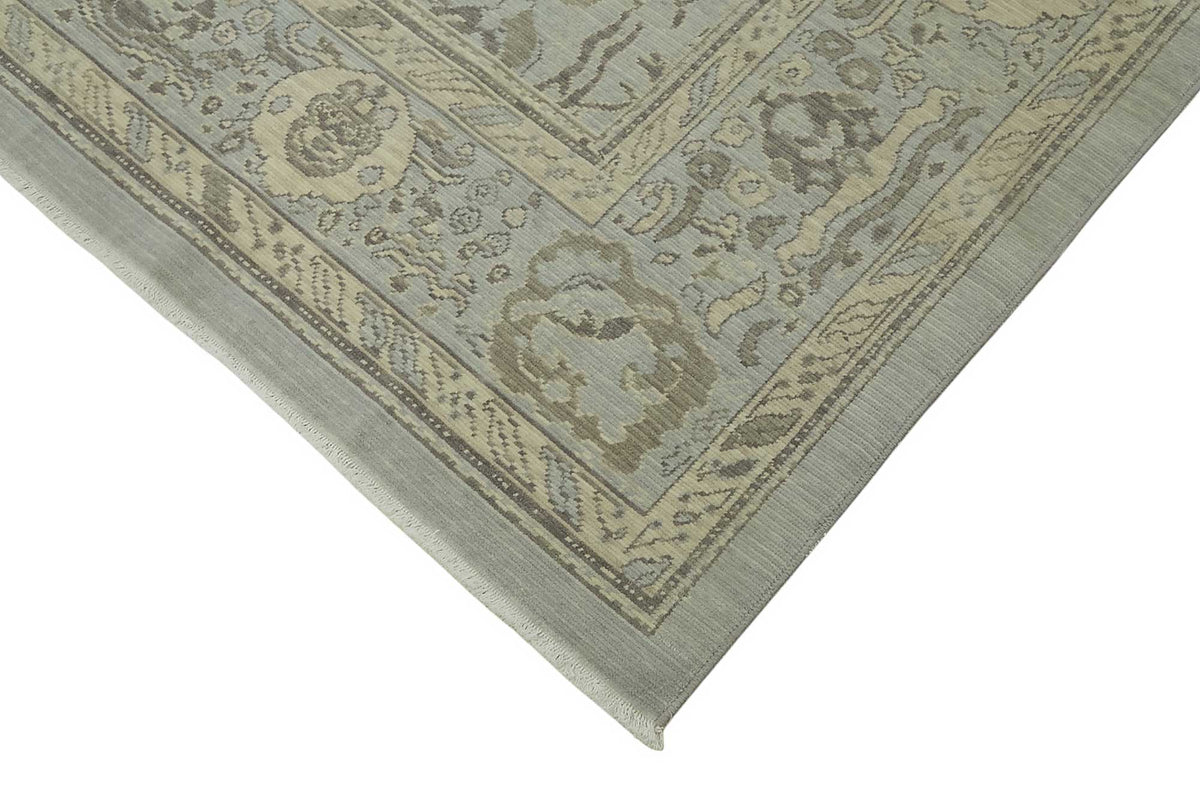 Veltos Madalyon Desenli Mavi ve Gri Düz Dokuma Halı 268x355 cm – detay görünümü