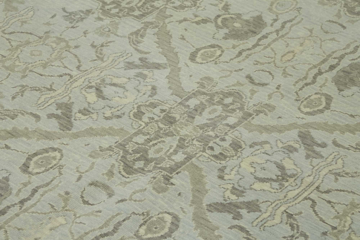 Veltos Madalyon Desenli Mavi ve Gri Düz Dokuma Halı 268x355 cm – mekânda kullanım