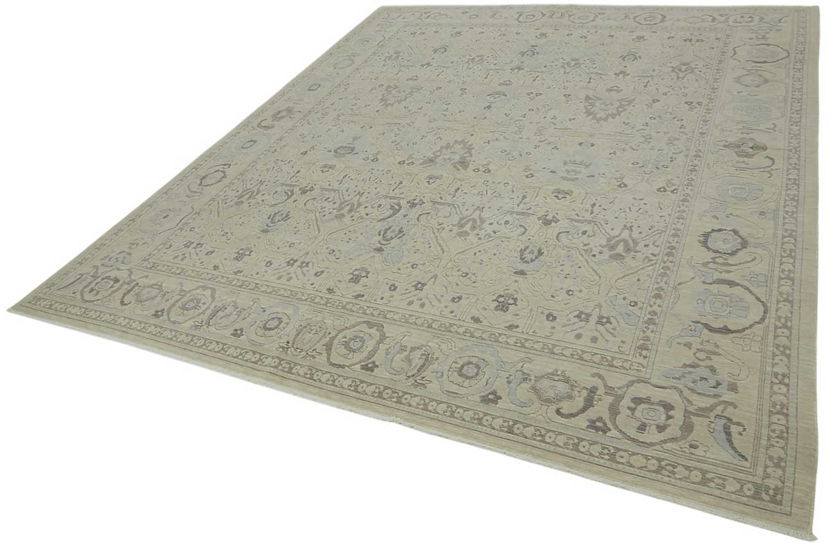 Veltos Açık Gri Halı Uşak El Dokuma Madalyon Desenli 274x330 cm 47808 – doku yakın çekim