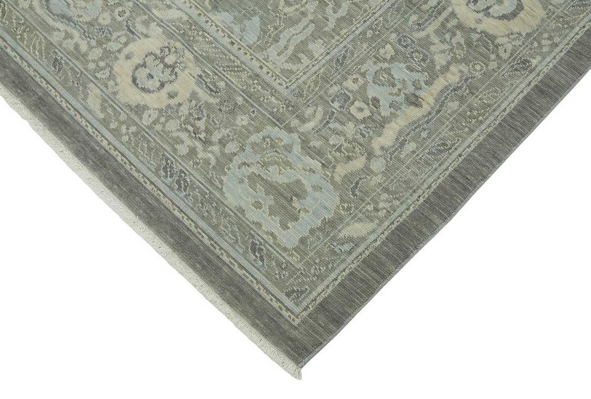 Veltos Gri Mavi Madalyon Desenli Yün El Dokuma Halı 269x356 cm – detay görünümü