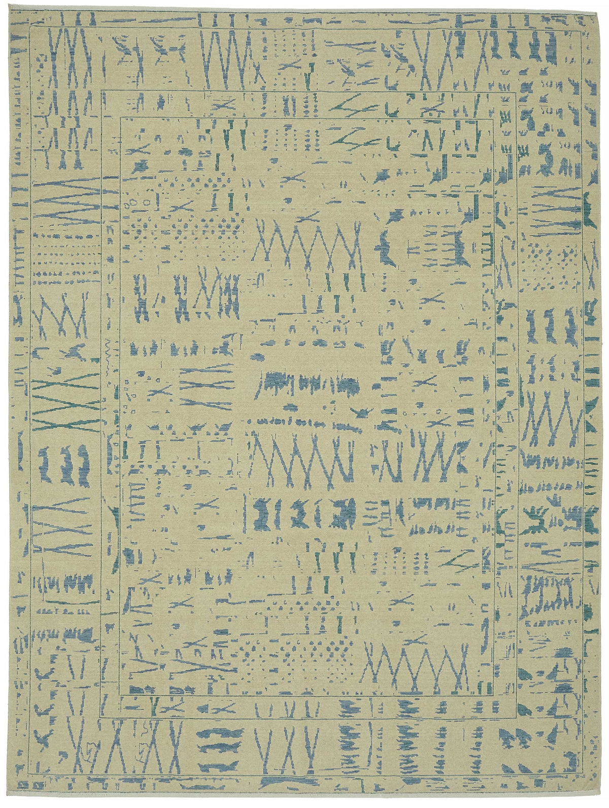 Veltos Bej Mavi Modern Soyut Yün Pamuk El Dokuma Halı 266x352 cm