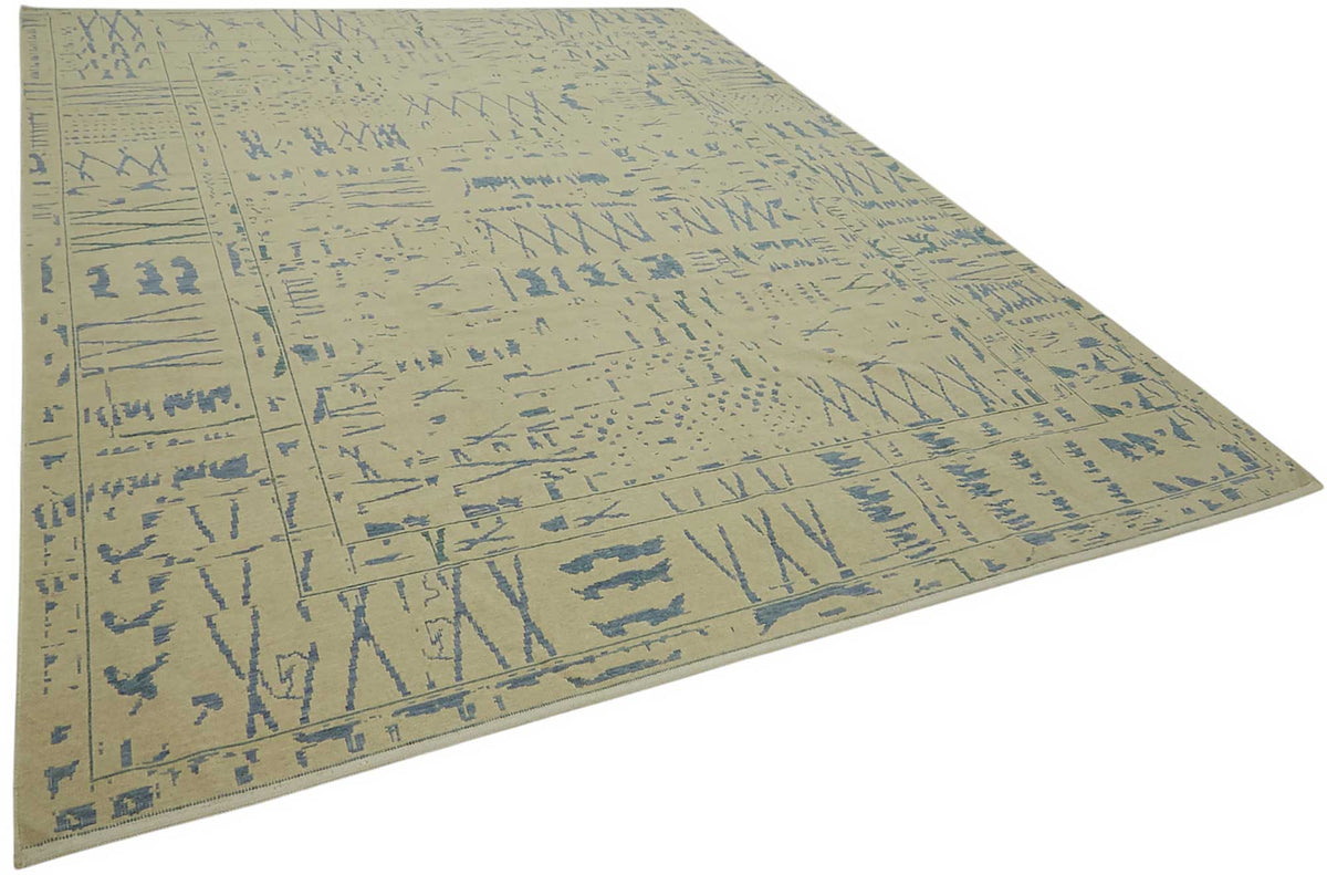 Veltos Bej Mavi Modern Soyut Yün Pamuk El Dokuma Halı 266x352 cm – genel görünüm