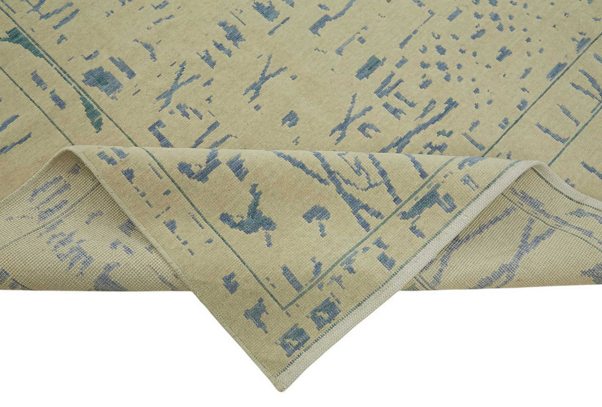 Veltos Bej Mavi Modern Soyut Yün Pamuk El Dokuma Halı 266x352 cm – kenar detayı