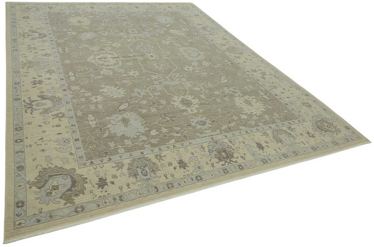 Veltos Çiçek Desenli Açık Gri ve Krem El Dokuma Halı 256x346 cm – genel görünüm