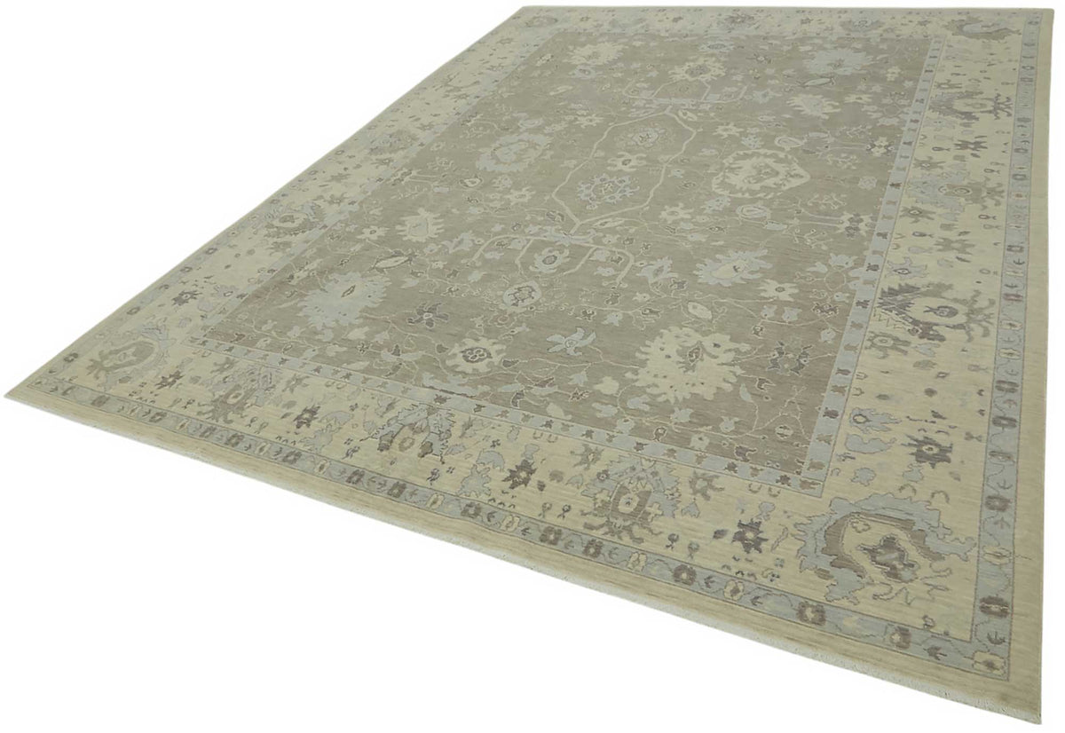 Veltos Çiçek Desenli Açık Gri ve Krem El Dokuma Halı 256x346 cm – doku yakın çekim