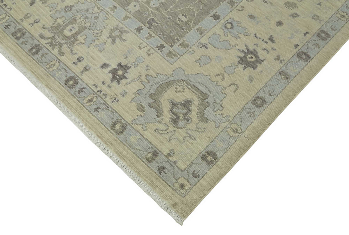Veltos Çiçek Desenli Açık Gri ve Krem El Dokuma Halı 256x346 cm – detay görünümü