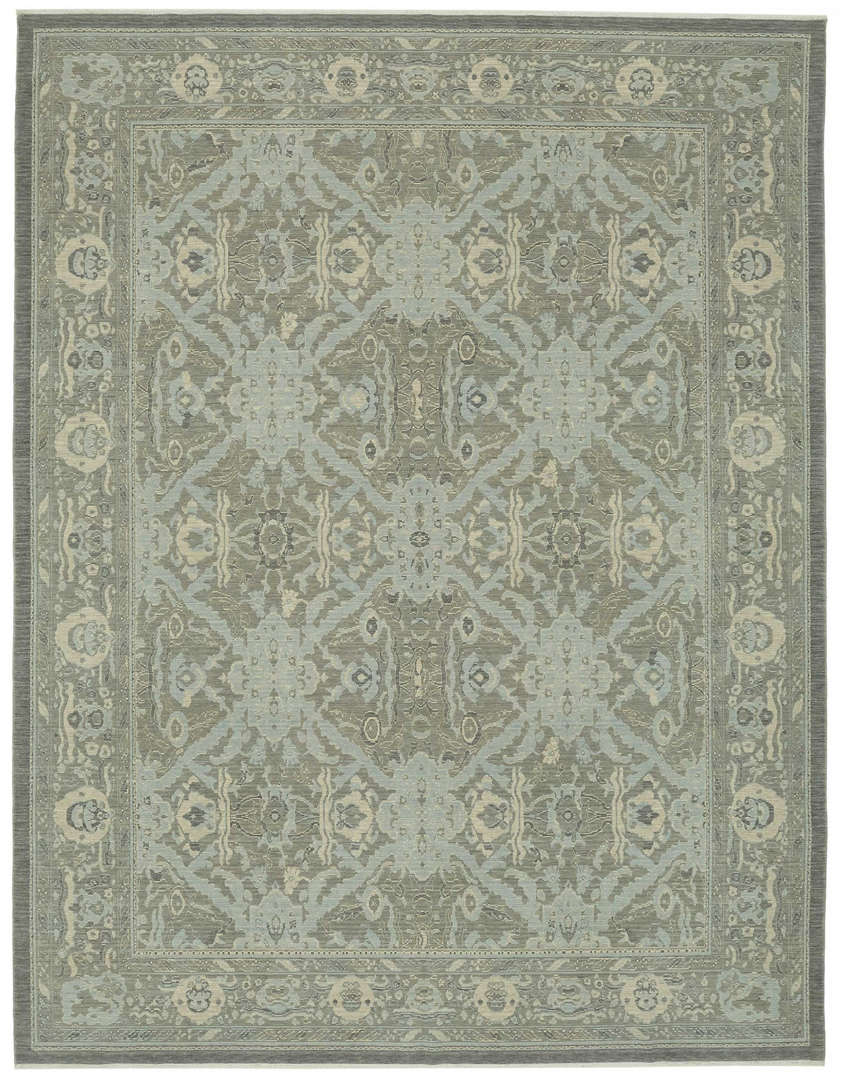 Veltos Mavi Gri Madalyon Klasik El Dokuma Halı 272x355 cm