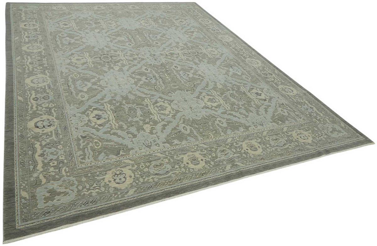 Veltos Mavi Gri Madalyon Klasik El Dokuma Halı 272x355 cm – genel görünüm